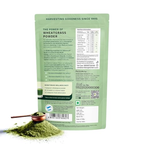 Image of Asmita Organic Farms Organic Wheat Grass Powder 100g | USDA Certified Organic | Natural Energy Booster | Supports Immunity, Detox & Digestion | Superfood Powder for Smoothies & Juices