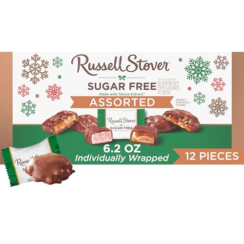RUSSELL STOVER Christmas Sugar Free Assorted Chocolate Candy Gift Box, 6.2 oz.