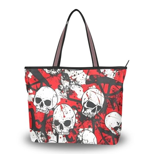 Sac réutilisable en soie rouge motif crâne avec fermeture éclair pour femme moderne