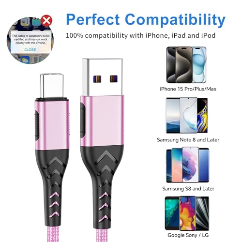Image of Durcord 2Pack 3ft USB A to USB C Cable, USB Type C Cord Cable for Android Phone Pad Laptop, Type C Charger Braided Compatible with iPhone 15 Pro /Plus /Max /Android /Phone /Pad-Rose Gold