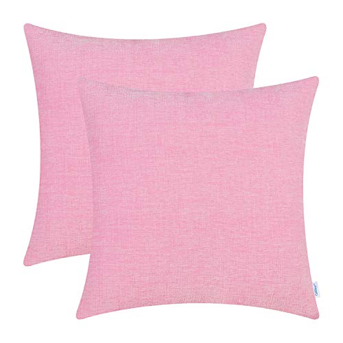 Image of CaliTime Pack of 2 Cozy Throw Pillow Covers Cases for Couch Sofa Home Decoration Solid Dyed Soft Chenille 18 X 18 Inches Candy Pink