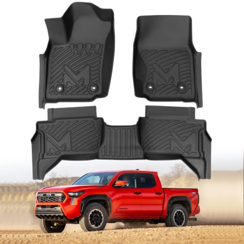 Image of Floor Mats & Floor Liners Custom for 2024-2026 Toyota Tacoma Double Cab (Not fit Hybrid), TPE Automotive All Weather Cover Protection Waterproof Black Front & Rear Row Full Set Car Mats, 3PCS