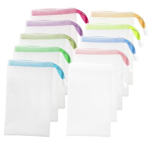20 Stück Seifensäckchen,Seifenbeutel Nylon mit Kordelzug,Seife Mesh Tasche für Baden Gesichtsreinigung Werkzeug, Körper Peeling,Badreinigungszubehör(10 Farben) Cover