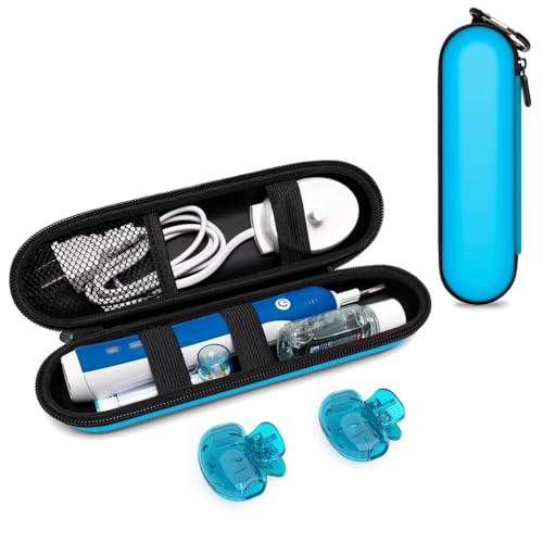 Estuche de Viaje para Cepillo Eléctrico Compatible con Oral-B/Philips Sonicare/Colgate y la Mayoría de Otras Marcas de Cepillos Eléctricos, Incluye 2 Cubiertas Universales para Cabezales, Azul