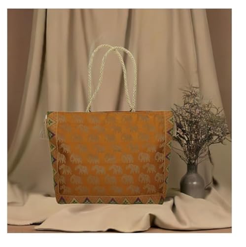 Image of Hand Purse | Traditional Hand Purse | Silk Wallet Hand Bag | Shagun HandPurse | Gifts HandBag | Golden Handle Tote Handbag | Brocade Shoulder Bag | 16 INCH