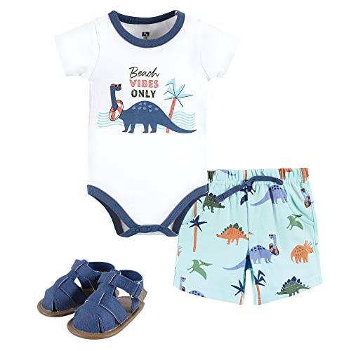 Image of Hudson Baby Unisex Baby Cotton Bodysuit, Shorts and Shoe Set