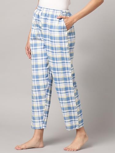 Image of KRYPTIC Women's 100% Pure Cotton Woven Pyjama | Mid Rise Relaxed Fit Full Length Nightwear Pant with Elasticated Drawstring Waistband & Side Pocket | Comfortable Lounge, Sleepwear & Casual Bottom Wear