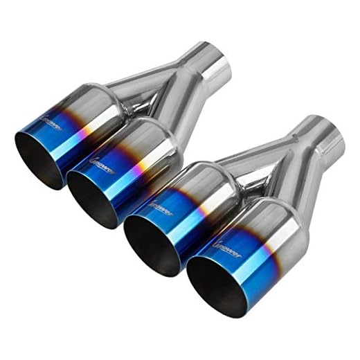 Upower Dual Exhaust Tip 2.5 Inch Inlet 3.5 Inch Outlet 2.5" to 3.5" Diesel Exhaust Tailpipe Blue Burnt 304 Polished Stainless Steel 10.5" Long Weld-on Exhaust Tail Pipe Pack of 2