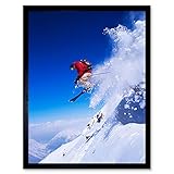 Wee Blue Coo Skier Ski Jumping Snow Sport Sky Wall Art Print Mur Encadré Décor 30 x 41 c...