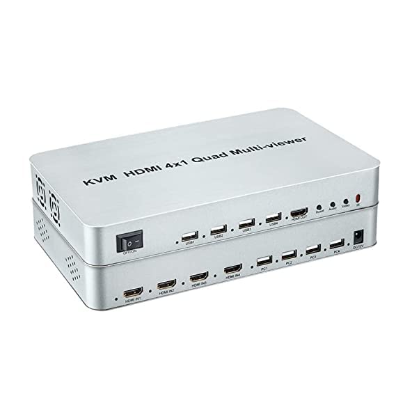 Image of 4X1 KVM HDMI USB Multi-viewer Quad Screen Real Time Multi-viewer with HDMI Seamless Swi-tcher 1 Keyboard Mouse Control 4 PC Host