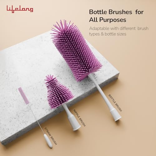 Image of Lifelong Cuppy Electric Bottle Cleaner Brush | Soft Silicone Bristles | Rechargeable, Baby Feeding Bottle Nipple Brush | Ideal for All Bottles, Straws, Corners | Easy to Clean | Removes Oil, Pink