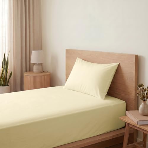 Image of Blue Dahlia 100% Cotton, Single Bedsheet (60 inch x 90 inch) +1 Pillow Cover, Percale Weave, 200TC Solid Premium Bedsheet, Colour: Yellow