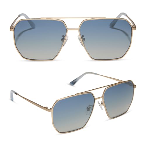 DIFF Berkely Oversized Navigator Sunglasses for Women | UV400 Polarized Protection | Brushed Gold + Aegean Blue Gradient