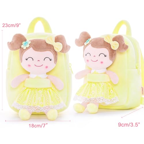 Image of Gloveleya Back to School Gifts for Girls Kids Backpack Toddler Girls Backpacks with Soft Plush Spring Girl Doll Toys Yellow