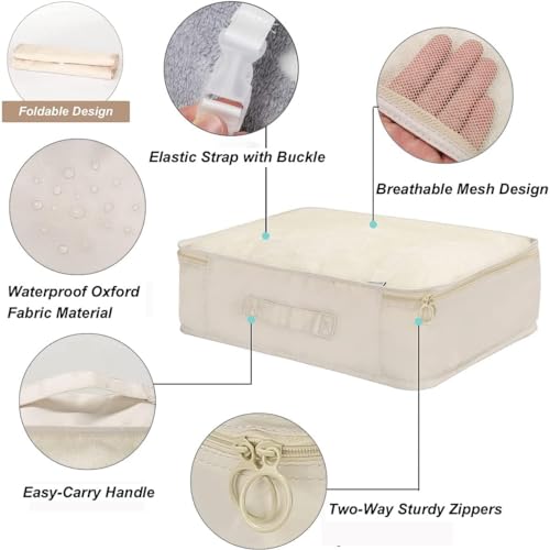 Image of Travel Packing Cubes 7 Pcs Compression Luggage Organiser (Beige)