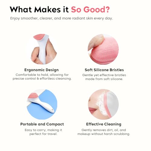 Image of Gleva Silicon Face Cleansing Brush - Soft & Thin Silicone Bristles for Gentle Exfoliation - Multipurpose Silicone Brush Face Scrubber for Deep Cleansing & Blackhead Removal (Assorted)