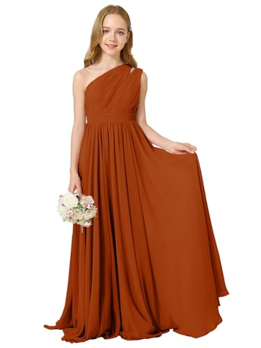 MCieloLuna Girls Chiffon Wedding Bridesmaid Dress One Shoulder A-Line Flower Girl Dresses Formal Evening Party Maxi Gown