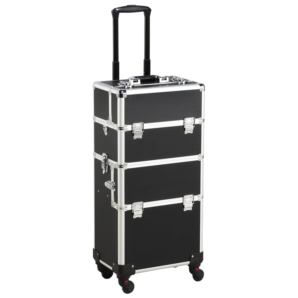 Yaheetech Valigia Trolley Make Up 3 in 1 Porta Trucchi per Estetista Professionale Grande Beauty Case da Viaggio con Ruote Girevoli 36 x 24 x 78 cm Nero
