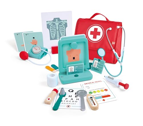 Hape | Conjunto de madeira para crianças, kit de médicos com instrumentos interativos