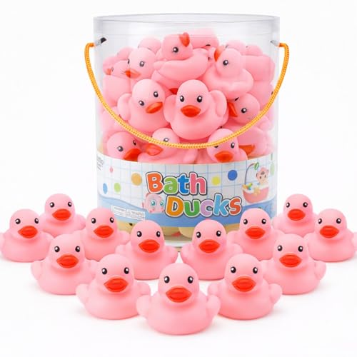 36 Pieces Classic Rubber Duck Bath Toys - No Holes BPA Free Floating Duckies for Boys Baby Shower, Party Favors, Kids Gifts (Pink)