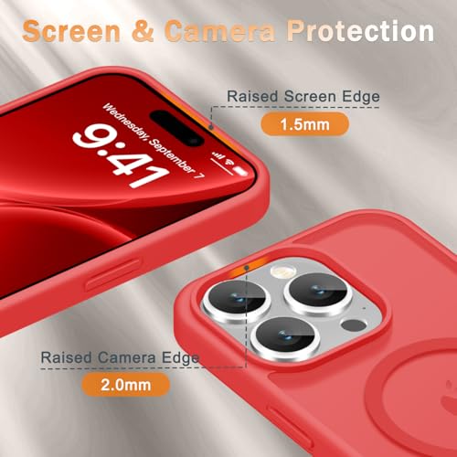Image of YENAPOON for iPhone 15 Pro Case, Matte Magnetic Phone Cover [with 1 Screen Protector] [Support for MagSafe] [Shockproof Military Grade Protection] Translucent Frosted Back, Red