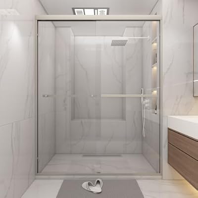 Bathlink Shower Door 56-60" W * 72" H, Brushed Nickel Double Sliding Shower Door with 1/4"(6mm) Tempered Glass, Shower Glass Door Easy to Clean