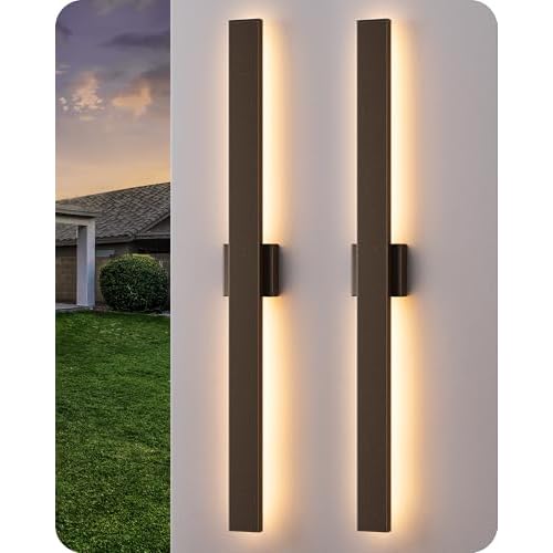 EDISHINE 2 Pack Modern Outdoor Wall Lights Dimmable, 39.3" Rectangular Outdoor Wall Sconce, 3CCT, Iron & PC, IP65 Waterproof, Long Front Porch Light for Patio, Yard, Oil Rubbed Bronze Oil-Ru