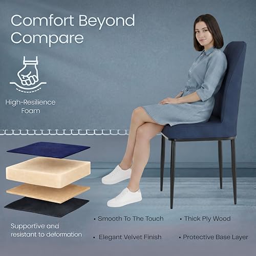 Image of Jewel Premium Velvet Dining Chair with Strong Metal Legs, Cushioned Seat, Chair for Dining, Living Room, Bedroom & Balcony (Blue)
