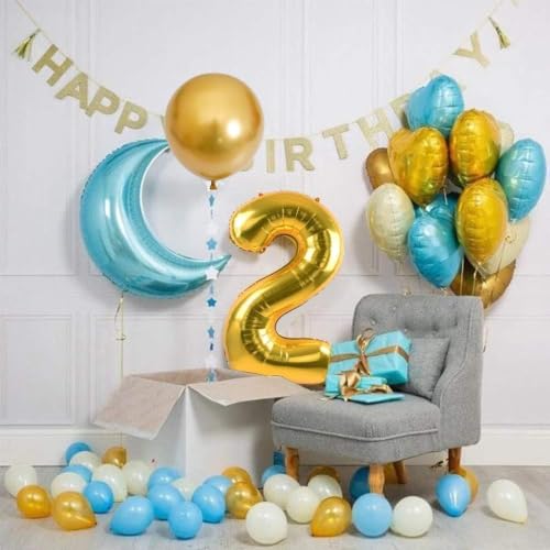 Image of Blue 32 Inches Numbers 2 Shape Large Big Foil Helium Balloons For Party Decorations In Happy Birthday Anniversary Office Items Materials Set Pack, Pack Of 13