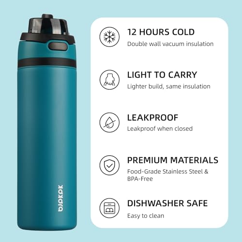 Image of BJPKPK 25oz Insulated Water Bottle with Straw Lid & Handle, Stainless Steel | Leak-Proof 2-in-1 Straw & Spout Lid, BPA-Free Vacuum Insulated Bottle Fits Cup Holders for Gym, Office, Travel & Outdoor