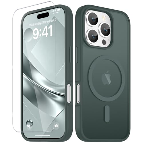 Image of YENAPOON for iPhone 16 Pro Case, Matte Magnetic Phone Cover [with 1 Screen Protector] [Support for MagSafe] [Shockproof Military Grade Protection] Translucent Frosted Back, Gray