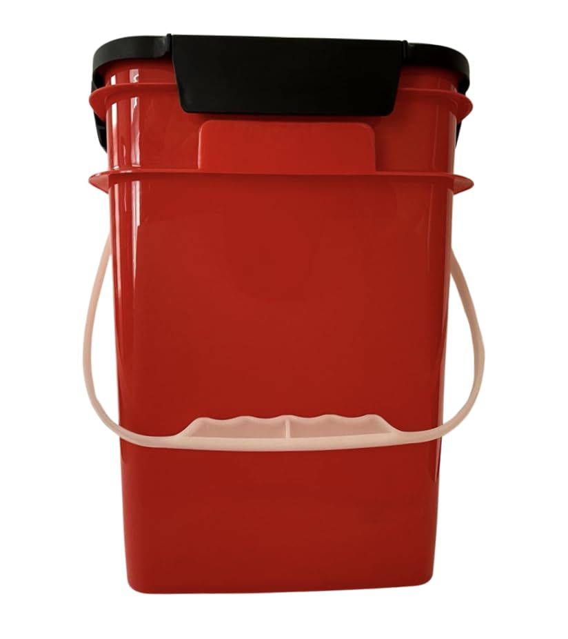 House Naturals 4 Gallon Square Buckets with lids- Made in USA Container- Pack of 10 (Red - Black lids)