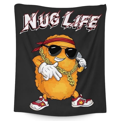 Mercuryelf Chicken Nugget Blanket - Soft, Fuzzy & Warm - 40x50 Inches Flannel Throw Blankets for Travel, Office - Black Funny Throws Gift for Boys, Girls