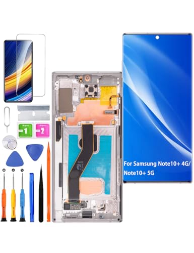 HLYGZX Pantalla para Samsung Galaxy Note 10+ 4G/5G LCD, Reemplazo de Pantalla TFT, Kit de Reparación de Ensamblaje de Pantalla N975F N975U (Plateado con Marco, Sin Huellas, Pantalla No Curva)