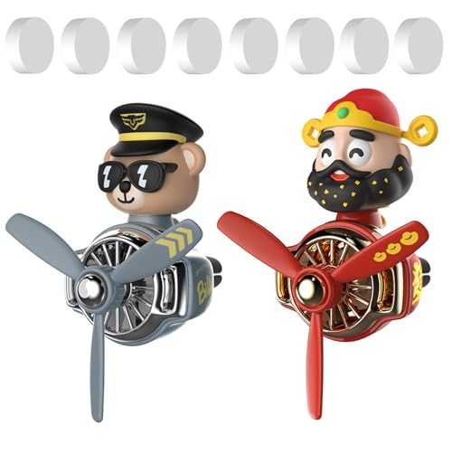 Image of 2Pcs Car Air Fresheners, Cute Bear Pilot Automotive Air Outlet Creative Car Perfume Diffuser, Automotive Accessories Air Vent Decoration with 8 Fragrant Tablets (Silver 2+Red 3)