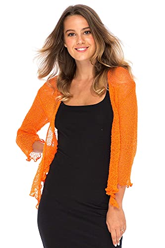 Back From Bali Womens Lightweight Knit Cardigan Shrug Lite Sheer Happy Orange #TOP17
