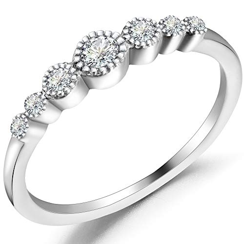 Stainless Steel Seven Stone Stackable Wedding Promise Statement Eternity Ring (7)