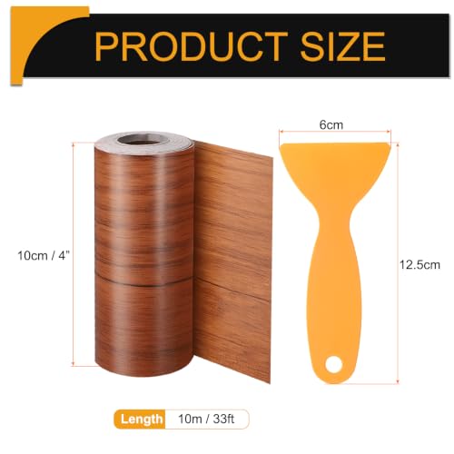 Image of HARFINGTON Wood Grain Repair Tape 4 Inch x 33ft Self Adhesive Repair Patch Tape Simulated Wooden Floor Tapes with Plastic Scraper for Tables Doors Windows Furniture, Dark Brown Wood