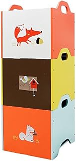 labebe Wooden Toy Box Set, Orange/Yellow/Blue Fox 3 Stackable Baby Toy Storage Box, Cuddly Toy Storage Unit/Wooden Toy Storage Shelf/Boy&Girl Toy Storage Unit/Large Toy Storage Bin/Big Toy Box Lid