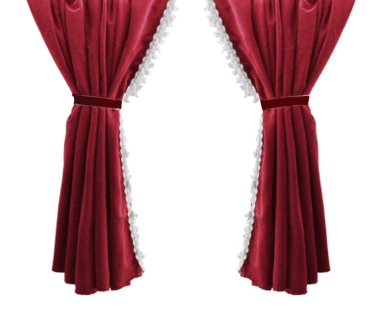 2 pièce Gauche et Droit Rideaux Bordeaux + décoration pour Camion Scania R S G V8 L P série, Man TGX TGA TGL TGS TGM TGE, DAF CF XG XF LF, Longueur Totale 480cm