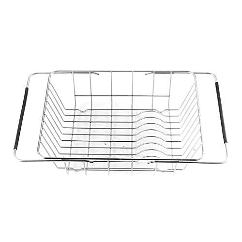 Pjeghbvop Escurridor de platos expandible, escurridor de platos, cesta en fregadero sobre encimera, soporte de almacenamiento de acero inoxidable
