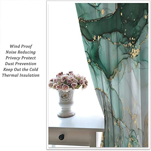 Marble Curtains Abstract Green Jade Gold Bedroom Decor Luxury Blackout Window Drapes Flow Liquid Modern Home Vintage Stone Printed Living Room Decor Fabric 2 Panels, 42W X 84L Inch Each Panel #TOP4