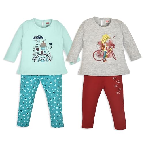 Image of LuvLap Baby Girls 100% Cotton Full Sleeve Top & Pyjama Sets, Pack Of 02