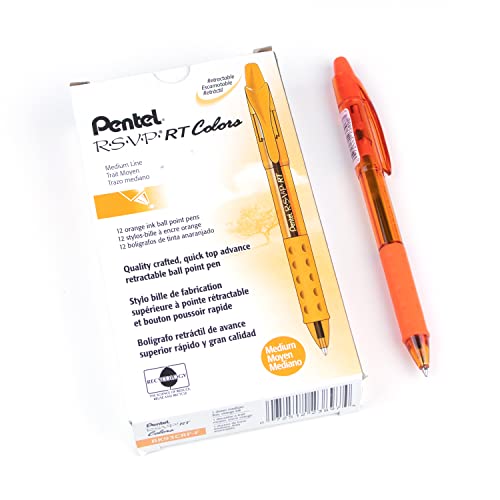 Pentel R.s.v.p. Rt Colors New Retractable Ballpoint Pen, Medium Line, Barrel, Orange Ink, Box Of 12 (Bk93Crf-F) #TOP8