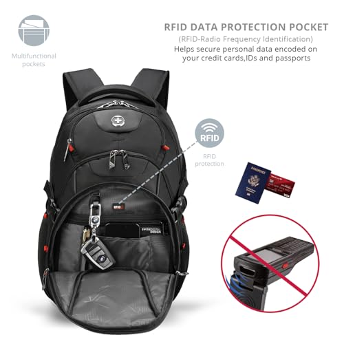 Swissdigital Design Laptop Backpack, Travel Backpack with USB Charging Port Fits 15.6 inches Computer, 31L College School Bookbag for Men, Black | SD803-01 by Swissdigital - Image 4