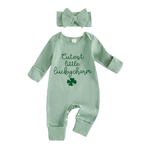 SZMBCMYXRZY My First St Patricks Day Baby Girl Outfit Newborn Clover Onesie Long Sleeve Romper Jumpsuit Spring Infant Clothes (Green, 0-3 Months)