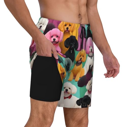 Poodles Dogs Men's Soft Double Swim Shorts, Lounge Swiming Shorts Pants Breathable Summer3