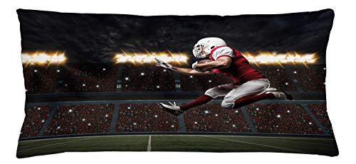 Lunarable Sports Throw Pillow Cushion Cover, Football Player in a Red Uniform Running on a Stadium Professional, Decorative Rectangle Accent Pillow Case, 36