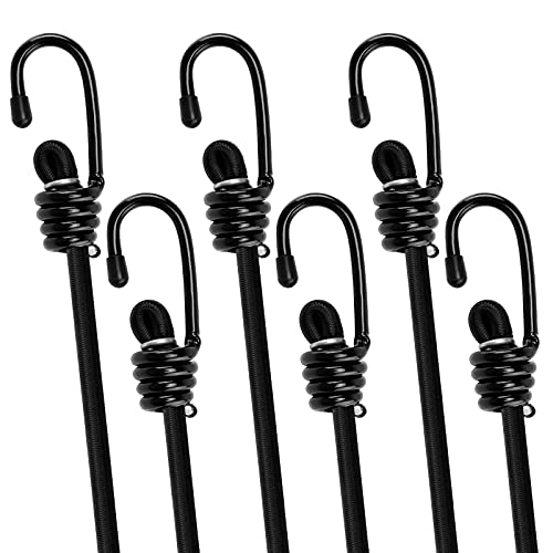 AFANTY 48 Inch Bungee Cords with Hooks, Pack of 6 Industrial Grade Heavy Duty Straps for Bikes, Tie Downs, Camping & Cars, Black