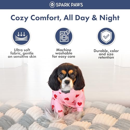 Image of Spark Paws Dog Pajama, Dog Recovery Suit Male, Onesie, Ultra-Soft and 4-Way Stretch, for Small Medium and Large Breeds - Pink Hearts - M